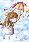 Joyeux anniversaire avec une fillette et un parapluie